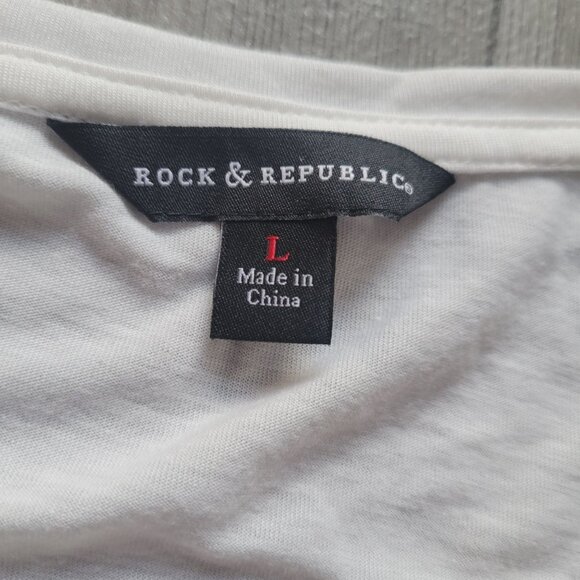 Rock & Republic Womens Large Graphic Print Short Sleeve Top BWT - Picture 3 of 7